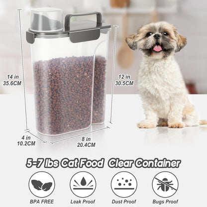5-7Lbs Cat Dog Pet Food Storage Container with Large Nozzle Design/4 Safety Buckles/Double-Layer Sealing Strips/Handle/Measuring Cup is Easy to Clean and Does BPA-free