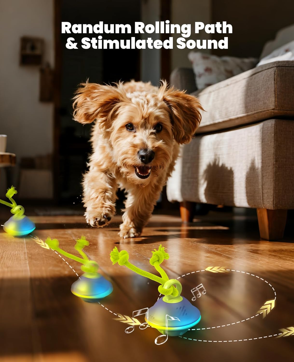 Smart Interactive Dog Toys, Automatic Moving and Rolling Dogs Ball with Rope, Motion-Activated Wicked Ball for Small Medium Dogs for Boredom, RGB Lights, stimulating Sound, Voice Recording
