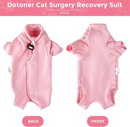Dotoner Cat Surgery Recovery Suit for Female Male Anti-Licking Pet Surgical Pajamas Long Sleeve Prevent Shedding Cat Spay Recovery Suit&E Collar Alternative Bodysuit for Cats