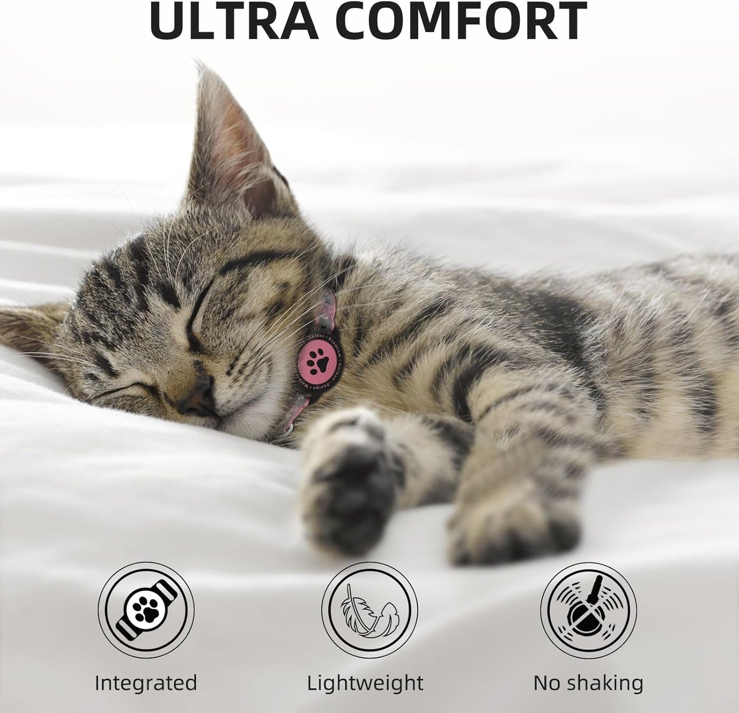 Waterproof Airtag Cat Collar, Reflective With Bell, Breakaway Holder, Lightweight for Apple Air Tag, GPS Collars for Girl Boy Cats, Kitten (Pink)