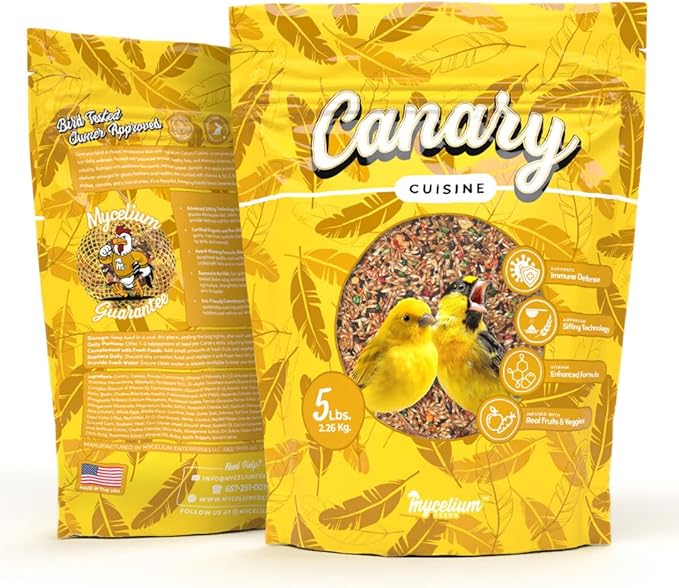 Mycelium Canary Cuisine Bird Food (5 LB Bag) | Organic Canary Seed Mix with Real Fruits & Veggies | Vitamin-Enhanced Daily Feed for Immunity | No Additives, Dust, or Debris | Non-GMO & USA Made