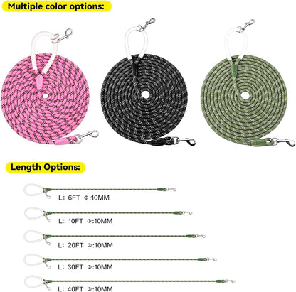 Nylon Dog Leash 6FT 10FT 20FT 30FT Diameter 2/5 Inch with Comfortable Silicone Handle Highly Reflective No Tangle for Medium Large Dogs Outside Walking Camping Backyard. (Black, 10FT * 2/5Inches)