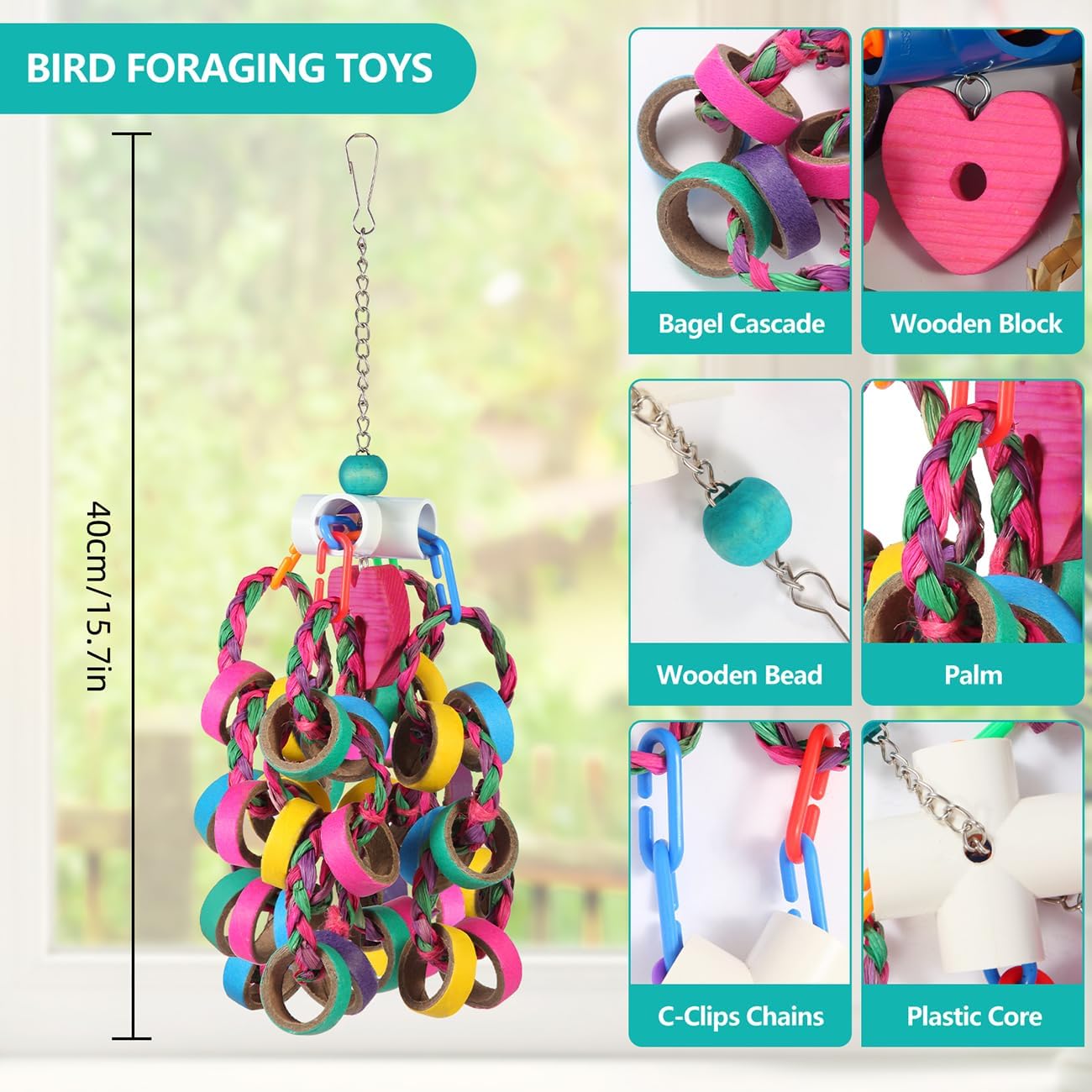 Bird Toys Conure Toys,Bird Parrot Foraging Shredder 24 Pcs Colorful Bagel Chewy Rings for Small Parrots Parakeets Conures Cockatiels Love Bird Cage Accessies (W)