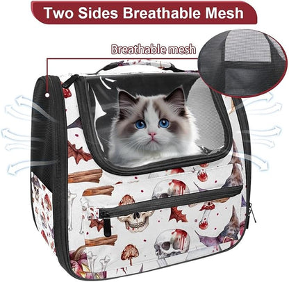 Airline Approved Soft Sided Pet Carrier, Witch Hat Broom Skull Lollipops Eyes Bones 3 Pet Travel Bag for Cats & Dogs, Durable, Breathable Pet Travel Bag for Airplane, Car & Train