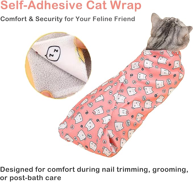 21.7'' Cat Grooming Bag for Nail Trimming - Escape Proof Pet Restraint Wrap for Cats, Calming Swaddle Burrito, Anti-Scratch Anti-Runaway & Anti-Bite, Easy Cat Clipping & Care (M (up to 6 lbs))