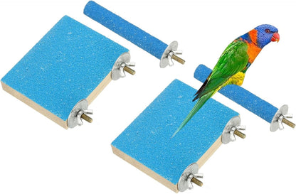 Bird Perch Stand, Wooden Parrot Perch Stand Toy, Paw Grinding Stick, Bird Cage Accessories, 3.94 x 3.15in (Blue, 2 Pcs) Birds Toys Intended for Cage/Parakeets/Conure/Budgie