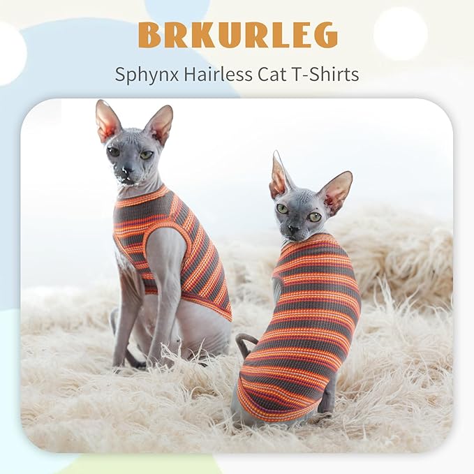 BRKURLEG Sphynx Hairless Cats Shirt Puppy Clothes Soft Cotton T-Shirts Cute Cats Pajamas Cat Stripes Vest Pet Sweater, Round Collar Vest Kitten Shirts(Red Stripes, M)