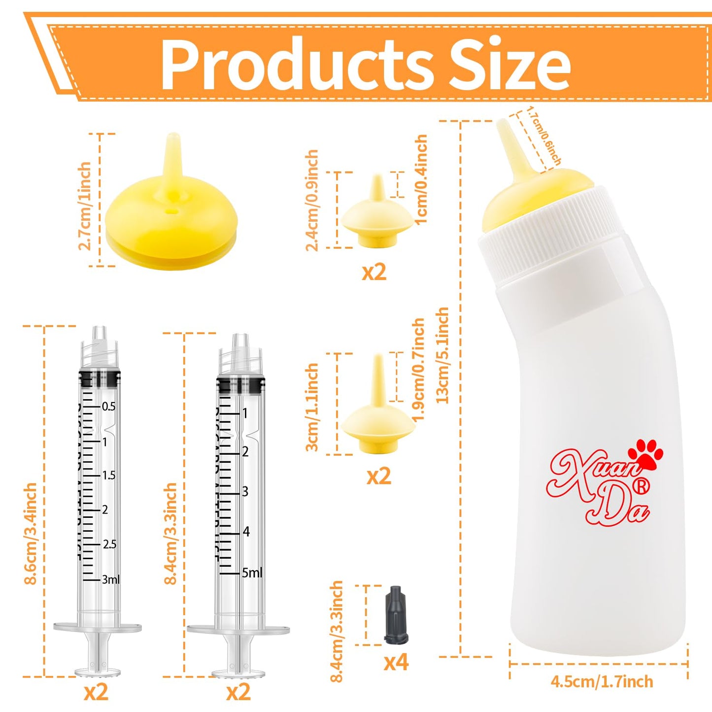 Pet Feeding Nipple with Syringe, Soft Silicone Nursing Pet Feeding Bottle, Ventilation Valve Resistant Tearing for Puppies, Kittens, Rabbit, Small Wildlife (Yellow)