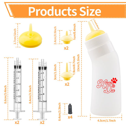 Pet Feeding Nipple with Syringe, Soft Silicone Nursing Pet Feeding Bottle, Ventilation Valve Resistant Tearing for Puppies, Kittens, Rabbit, Small Wildlife (Yellow)
