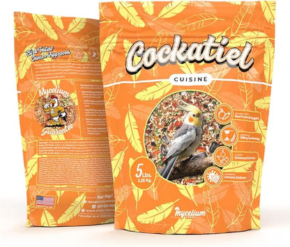 Mycelium Cockatiel Cuisine (5 LB Bag) | Organic Bird Seed w/Fruits, Veggies & Added Vitamins | Immune-Supporting, Nutrient-Rich Daily Blend for Cockatiels | Non-GMO, No Fillers, Made in USA
