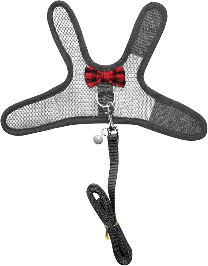 Rypet Small Animal Harness and Leash - Soft Mesh Small Pet Harness with Safe Bell, No Pull Comfort Padded Vest for Small Pet Gray S