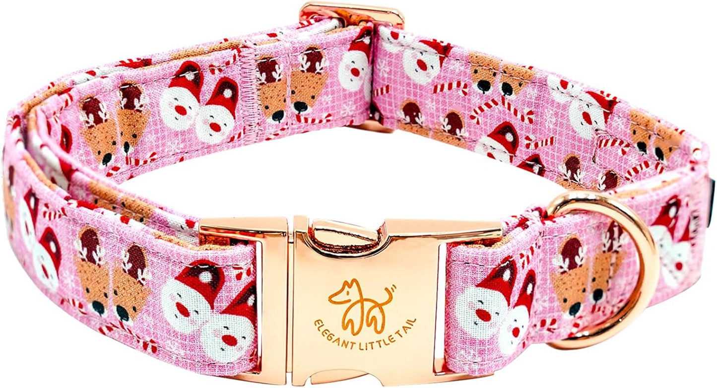Elegant little tail Christmas Dog Collar, Pink Deer Print Pet Collar Dog Durable Cute Dog Collars Winter Holiday Male or Female Pet Gift Adjustable Dog Collar for Medium Dogs