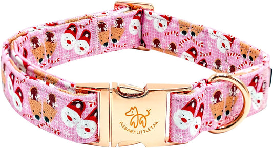 Elegant little tail Christmas Dog Collar, Pink Deer Print Pet Collar Dog Durable Cute Dog Collars Winter Holiday Male or Female Pet Gift Adjustable Dog Collar for X-Large Dogs