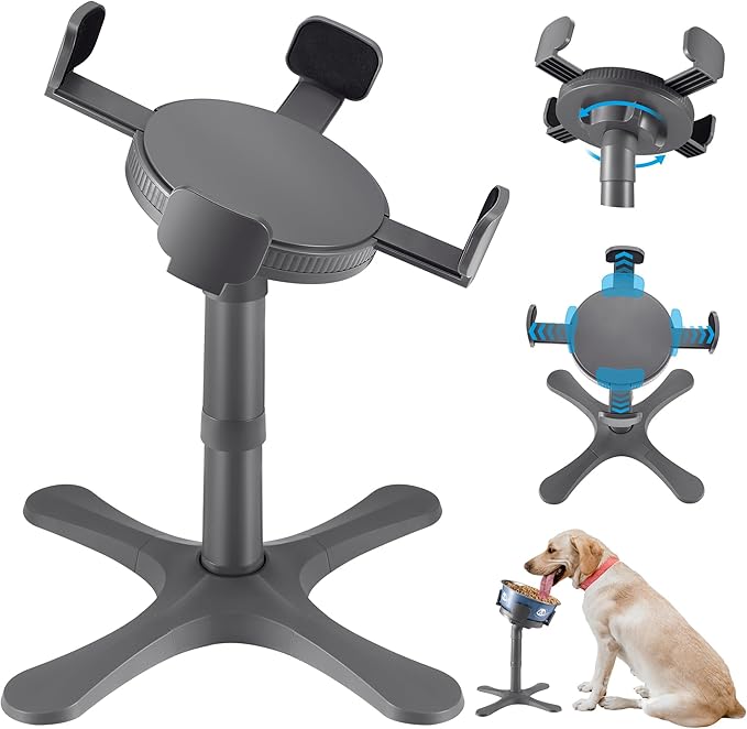 Dog Bowls Elevated Adjustable Stand, Raised Bowl with 3 Heights & Tilted Feeding Stand, Compatible with Various Bowls, for Medium & Large Breeds (1 Pack) Grey