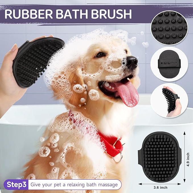 Dog Brush Kit – 3 PCS Grooming Set with Self-Cleaning Brush, Undercoat Rake & Pet Bath Brush. Great for Shedding, Tangles & Dirt Removal – Ideal for Long & Short Haired Dogs & Cats, Black
