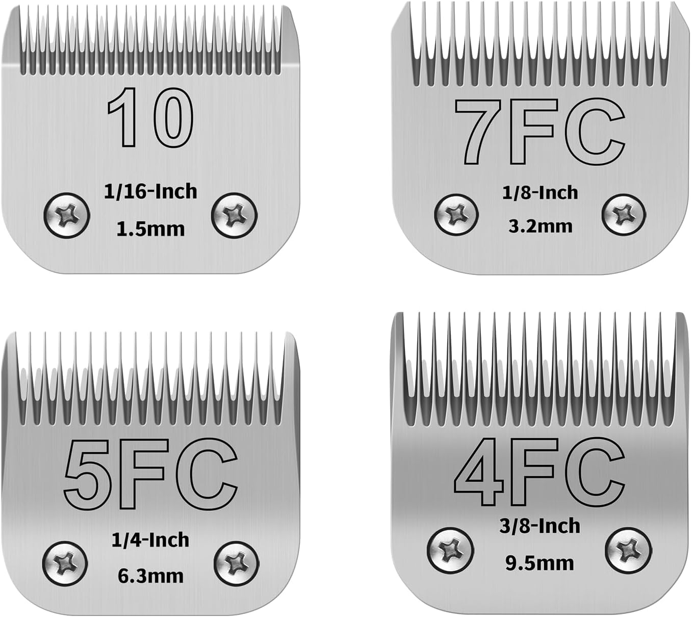 10+7FC+5FC+4FC Pet Dog Grooming Detachable Ceramic Blades Kit,Compatible with Andis,Oster A5,Wahl KM10 Clippers,Cut Length 1/16"(1.5mm) to 3/8" (9.5mm),Small 4-Piece Set