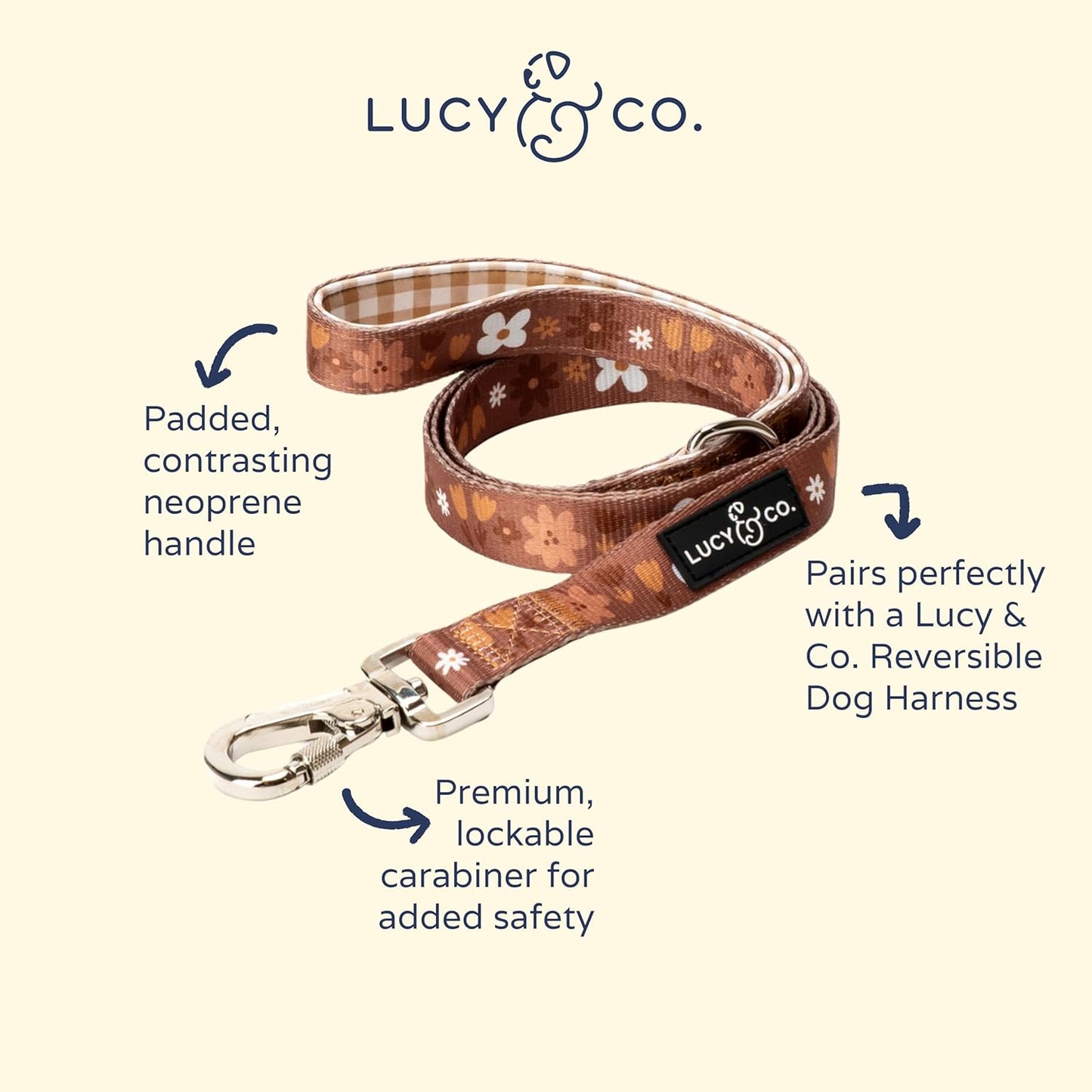 Lucy & Co. 5 Foot Designer Dog Leash for Small, Medium or Big Dogs or Puppies Puppy - Pet Accessories & Supplies -(Chocolate Meadow, Small)