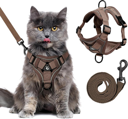 Escape Proof Cat Harness and Leash Set for All Types of Cats - Adjustable Reflective Soft Mesh Vest with 4 Buckles, Breathable Walking Harness for Kittens to XL Cats