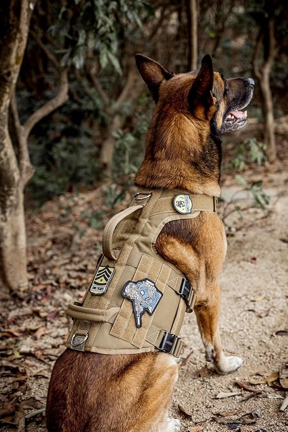 OneTigris Tactical Large Dog Harness, 5X Metal Buckled No Pull Service Dog Harness Vest with Hook & Loop Panels, Military Heavy Duty Dog Vest for Walking Hiking Training