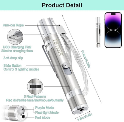 TBTeek Cat Toys, USB Rechargeable Kitten Toy, 3 Light Modes & 5 Adjustable Patterns, Portable Interactive Pet Dog Cat Mouse Toy for Fun Chase Play Exercise（3 Pack）