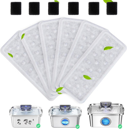 6 Pack Dog Water Fountain Filters and 6 Pack Sponges, Suitable for Stainless Steel Dog Water Fountain (PF-SS-01/PF-SS-02/PF-SS-04), High Efficiency Filtration, Idividual Package