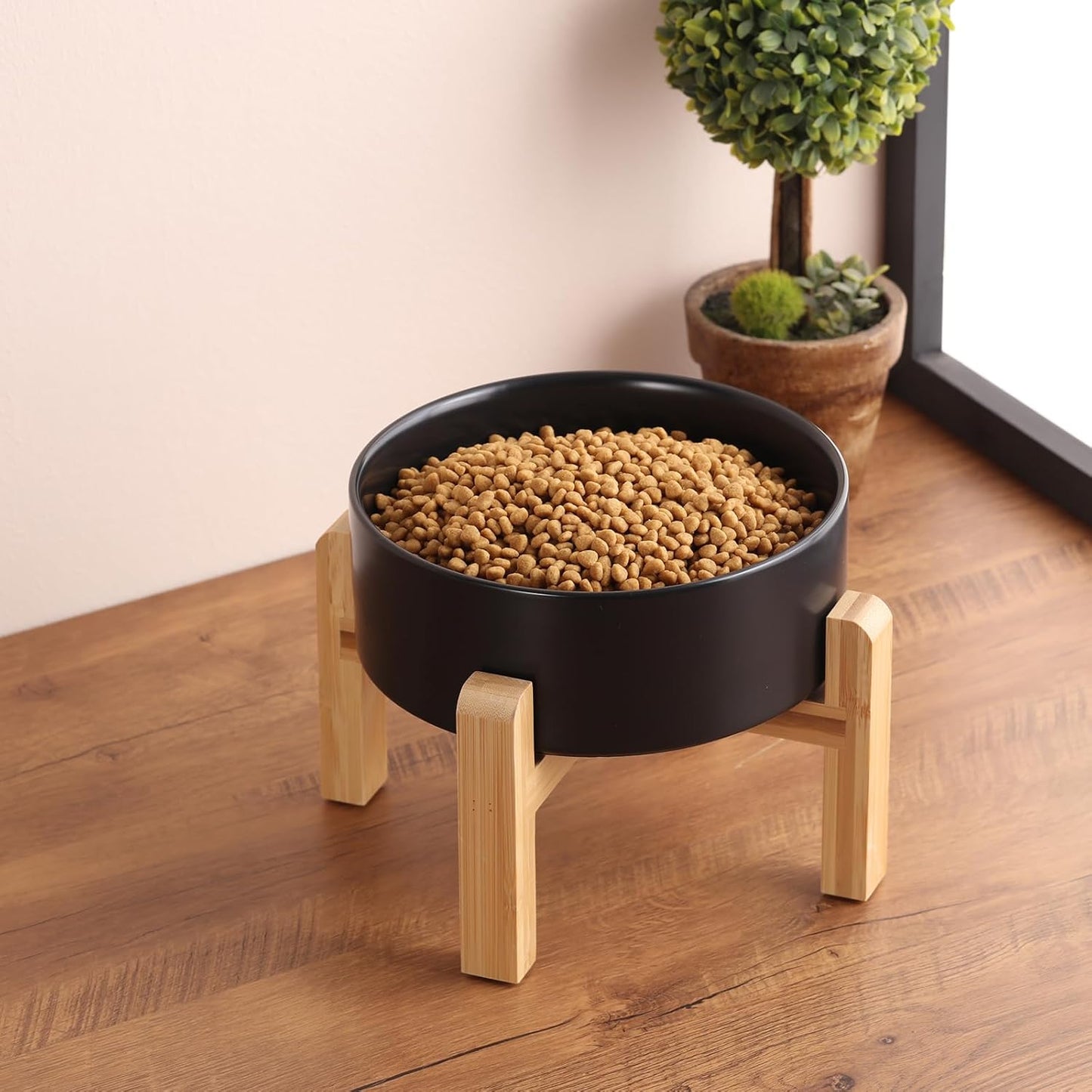 Black Elevated/Raised Dog Bowl Ceramic for Small Medium Sized Breed,Dog Food Water Bowl with Stand,6 in 3.6 Cups Non Slip Heavy Weighted