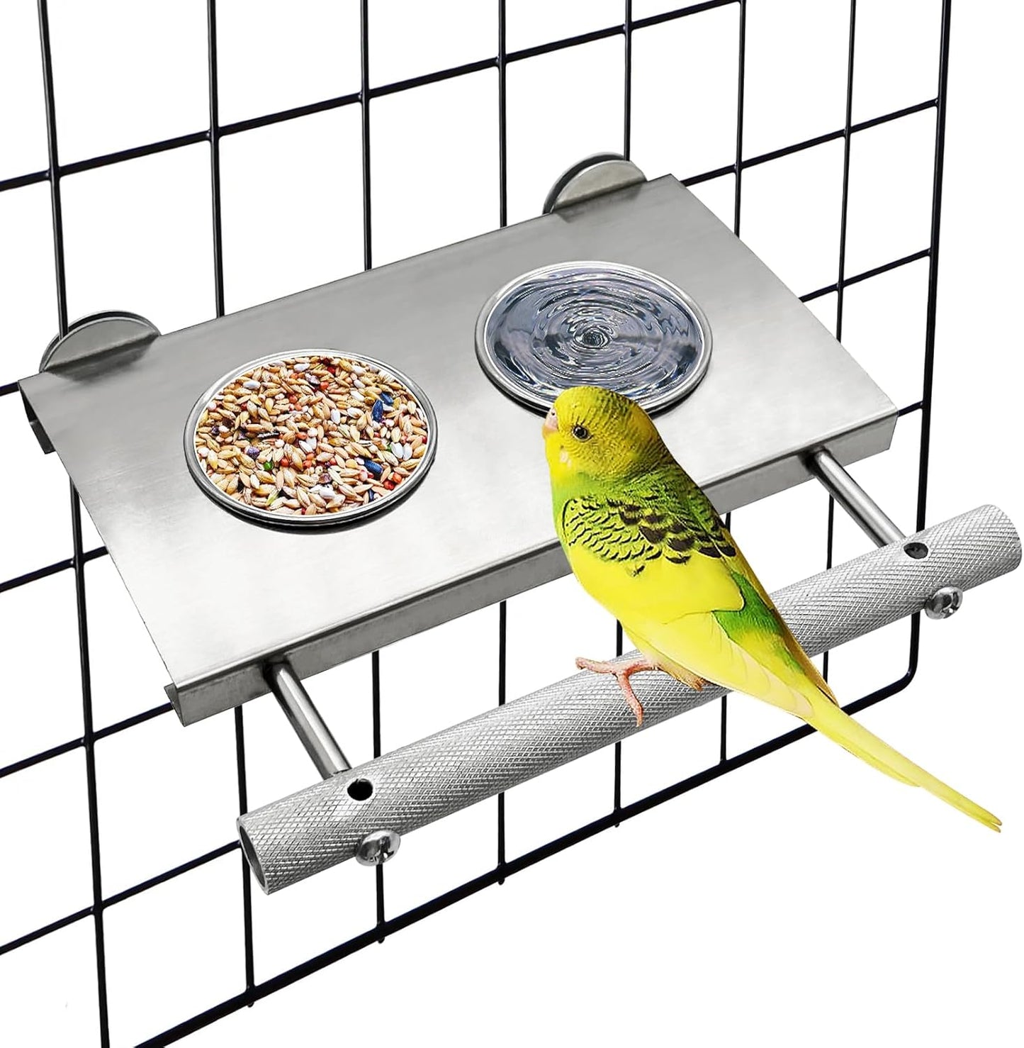 Tfwadmx Bird Parrot Feeding Cups, Small Bird Feeding Dish Cups Stainless Steel Birds Bowls Food Water Bowls with Food Holder for Cockatiel Parakeet Macaw Finches Lovebirds
