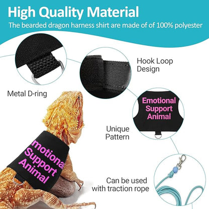 Bearded Dragon Lizards Clothes with Leash Set - Cute Lizard Reptile Small Animal Adjustable Harness Clothes for Walking Outdoor Security Costume Photo Prop(Pink