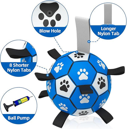 QDAN Dog Ropes Toys, Soccer Ball with Straps, Puppy Birthday Gifts, Dog Water Toy, Durable Balls for Small Medium Dogs-Blue Grey（6 Inch）