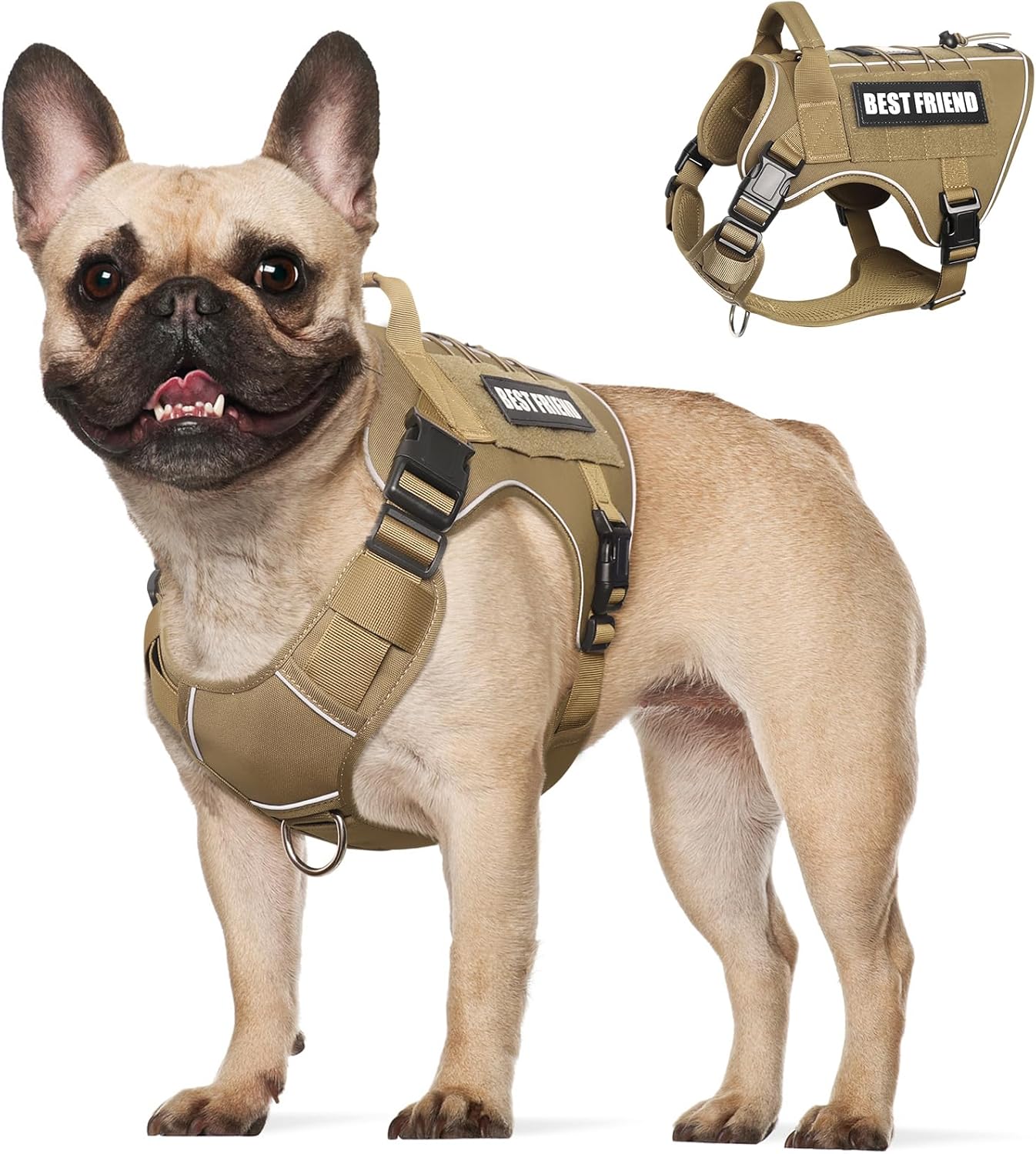 Tactical Dog Harness Medium Sized Dog,No Pull Military Dog Vest with Handle,Reflective Heavy Duty Pet Harness for Walking Hiking Training Brown M
