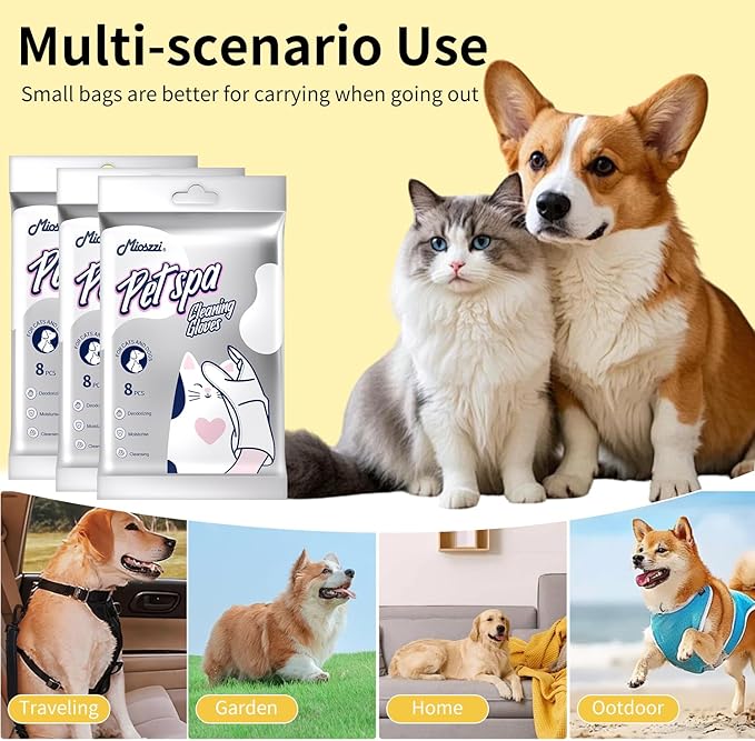 MIOSSZI 40 PCS Pet Gloves Wipes for Dogs & Cats Wipes Cleaning Deodorizing Hypoallergenic No-Rinse Pet Grooming Wipes Unscented Extra Thick Bathing Wipes for Pet Dry Cleaning Daily Care and Travel