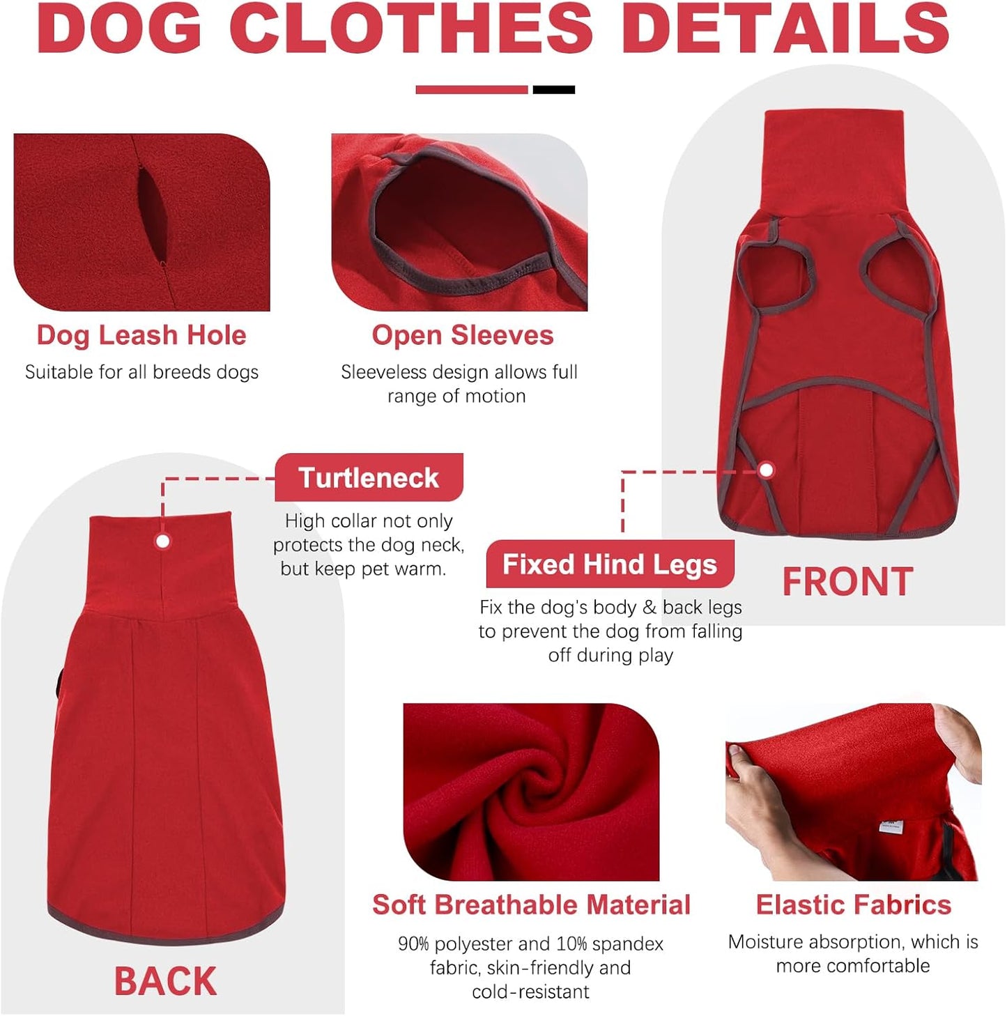 ROZKITCH Dog Winter Coat Soft Pullover Pajamas, Pet Windproof Warm Cold Weather Jacket Vest Cozy Jumpsuit Apparel Outfit Clothes for for Chritmas Walking Sleep BrightRed XS