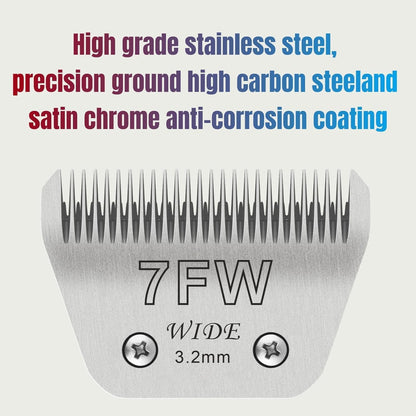 7FW+5FW+4FW Wide Blades for Dog Grooming, Compatible with Ainds, Oster A5, Wahl Km10 and Other Series Clippers, Cut Length 1/8"(3.2mm) to 3/8" (9.5mm), Fit for Larger Animals