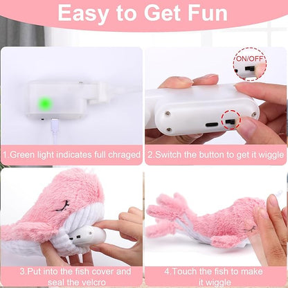 Mity rain 2 in 1 Interactive Dog Toys, Fish Dog Toy to Keep Them Busy, Plush Squeaky Dog Toys, Rechargeable Wiggly Pink Pet Toys for Small Medium Large Dogs, Moving Dog Toys for Indoor&Outdoor