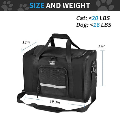 Dog Carriers for Small Dogs, Cat Carrier Travel, Expandable, Collapsible, 900D High Density Oxford Cloth, Wear-Resisting, Anti Tearing, Reflective Tape,Safety Lock Zipper