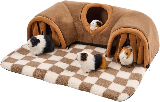Avont Guinea Pig Hideout Tunnel, Large Hideaway Play Tube Toys Mat for Small Animal Dwarf Rabbits Chinchillas Hamsters Hedgehogs Ferrets Bearded Dragons and Rats -Brown