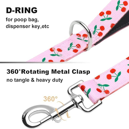 6ft Dog Leash with Two Padded Handles, Heavy Duty Strong Nylon Pet Leash with Soft Neoprene Handle for Small Medium Large Dogs, Cherry