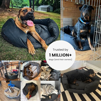 K9 Ballistics Tough Ripstop Oval Bolster Dog Bed, Calming Round Den Shape, Scratch Resistant, Machine Washable - Large, Titanium Premium Finish