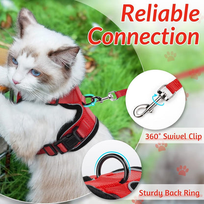rabbitgoo Cat Harness and Leash for Walking, Escape Proof Soft Adjustable Vest Harnesses for Cats, Easy Control Breathable Reflective Strips Jacket, Red, S