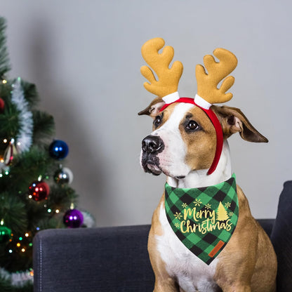 ADOGGYGO 2 Pack Dog Bandana Christmas Classic Plaid Triangle Pet Scarf Bibs Kerchief Merry Christmas Bandanas for Medium Large Dogs Pets (Large)