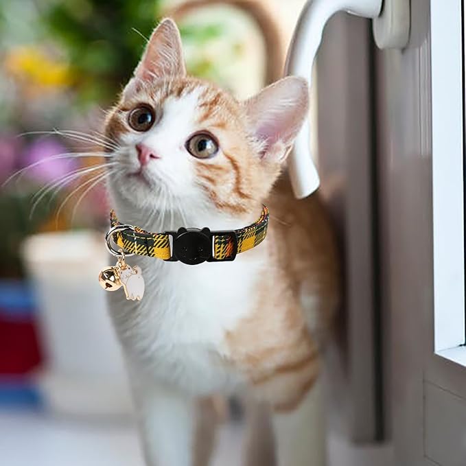Unique style paws 2 Pack Kitten Collar Breakaway with Bell & Pendant, Adjustable Safety Cat Cotton Collars for Girl Boy Cats and Small Pets
