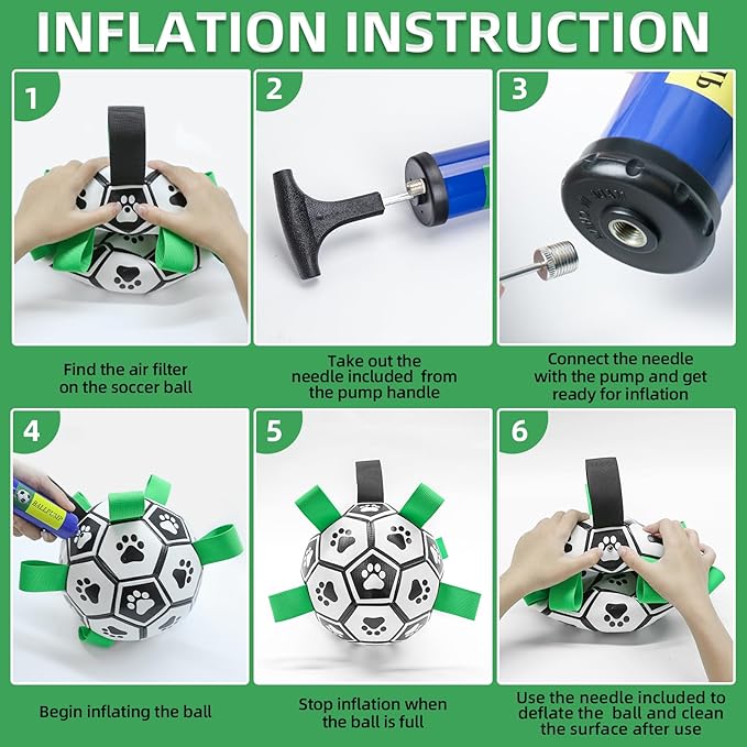 QDAN 2 PCS Dog Toys Soccer Ball Set with Straps, Interactive Dog Toys for Tug of War, Puppy Birthday Gifts, Dog Water Toy, Durable Dog Balls for Medium & Large Dogs（6 & 8 Inch）