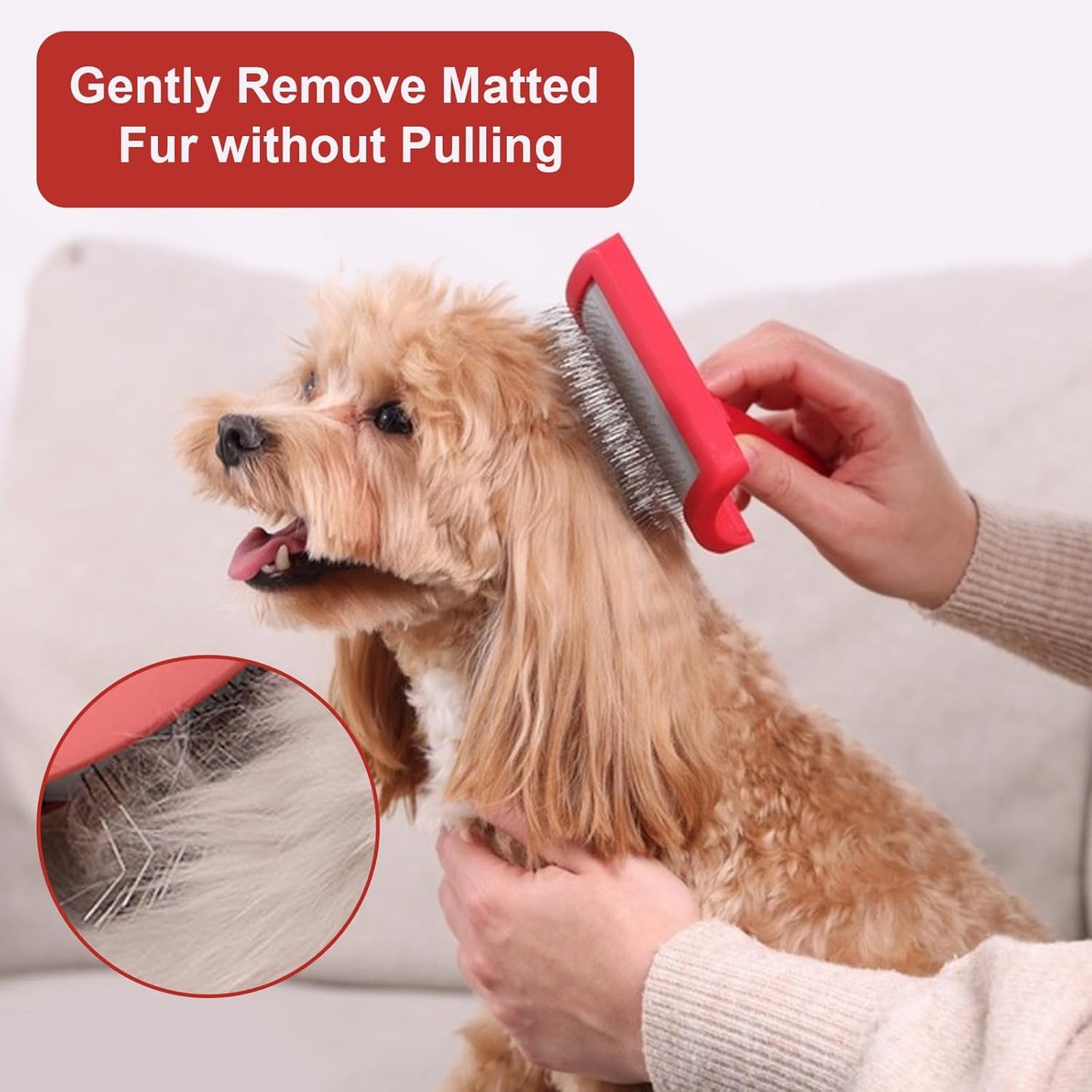Dog Slicker Brush for Doodle Grooming,Dog Brush for Poodles,Long Pin Haired Pet Slicker Brush for Goldendoodles, Labradoodles,Bernedoodles (Red)