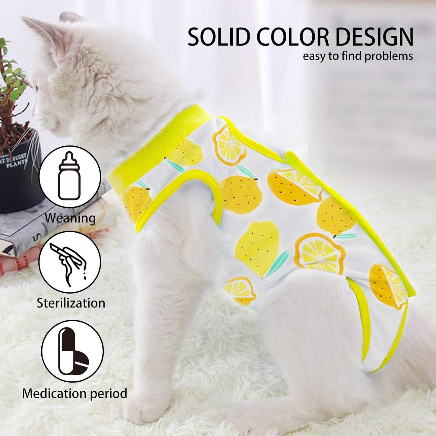 Cat Professional Surgical Recovery Suit,E-Collar Alternative for Cats Dogs,After Surgery Wear, Pajama Suit,Home Indoor Pets Clothing (S(3.3-5.5lbs), Lemon)