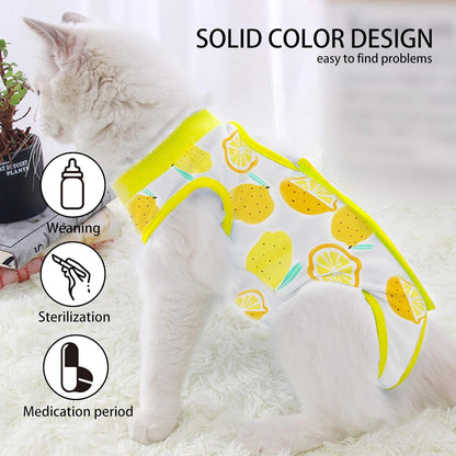 Cat Professional Surgical Recovery Suit,E-Collar Alternative for Cats Dogs,After Surgery Wear, Pajama Suit,Home Indoor Pets Clothing (S(3.3-5.5lbs), Lemon)