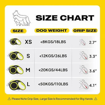 Fida Retractable Dog Leash, Reflective 16ft Heavy Duty Pet Walking Leash for Small/Medium Dog up to 26 lbs, Tangle Free. One-Hand Brake (Small, Neon Yellow)