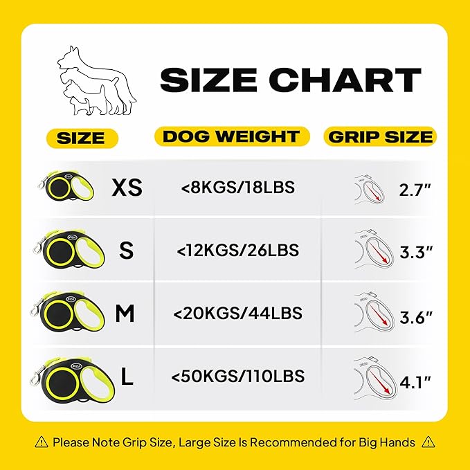 Fida Retractable Dog Leash, Reflective 16ft Heavy Duty Pet Walking Leash for Medium/Large Dog up to 110 lbs, Tangle Free. One-Hand Brake (Large, Neon Yellow)