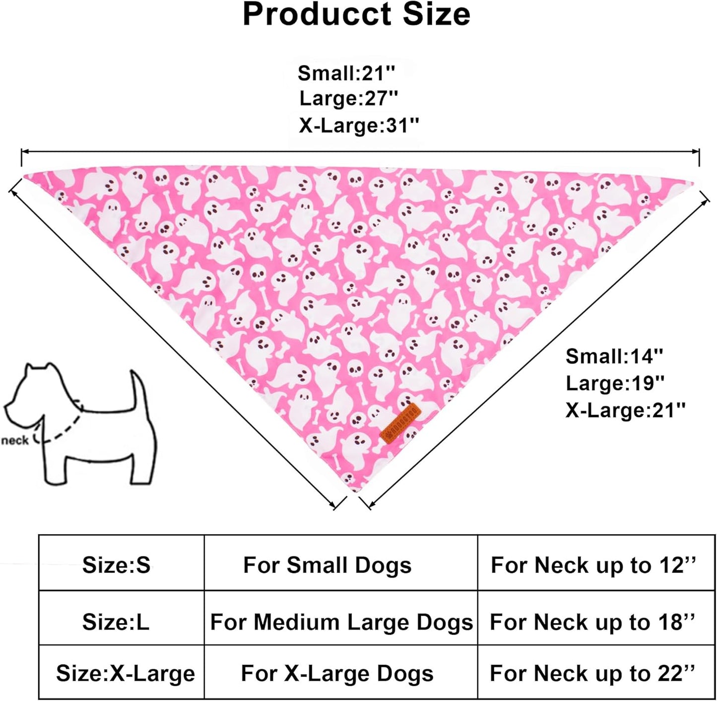 ADOGGYGO Halloween Dog Bandana, Pink Pumpkin Ghost Pet Scarf, Premium Durable Fabric, Adjustable Fit Female Halloween Bandanas for Small Dogs Puppies Cats (Small)