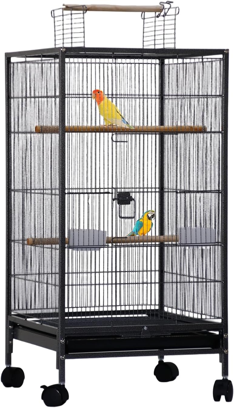 GarveeHome Small Bird Cage with Wheels, 40 Inch Parakeet Cage with Top Stand, Portable Bird Carrier for Parakeets, Canaries, Lovebirds, Small Quaker, Cockatiels, Budgie, Green Cheek