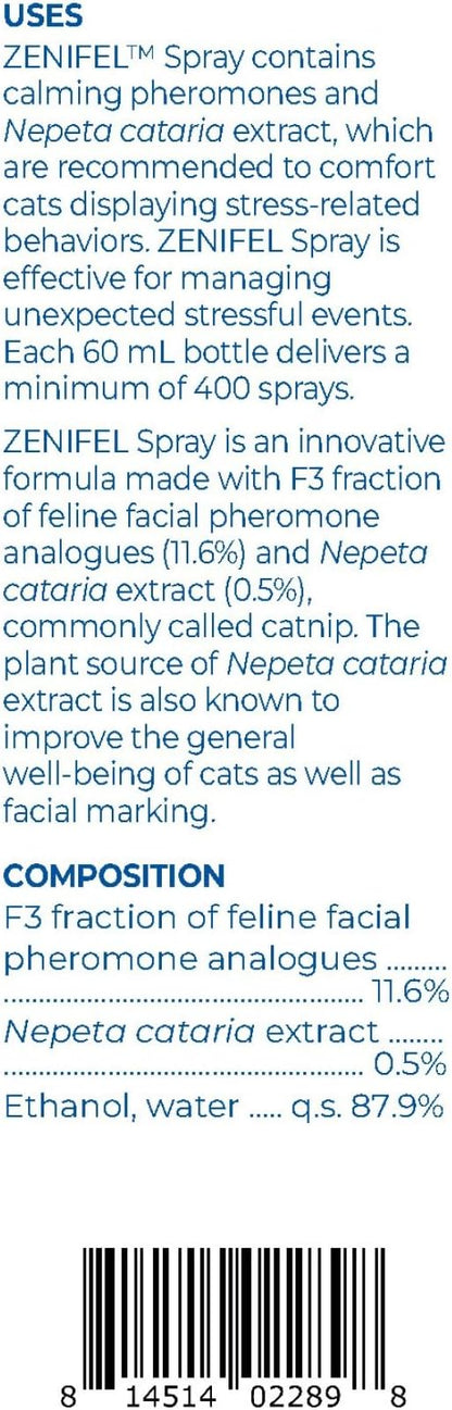 Virbac Zenifel Cat Spray for Managing Stress-Related Behaviors in Kittens & Cats - Quick-Acting - Ideal for Unexpected Stressful Situations - 1 Bottle